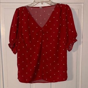 Old Navy Womens Polka Dot Cinch Top M Red & White Short Sleeve Dainty Fairy